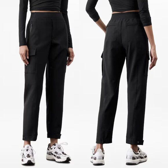 Athleta Endless High Rise Semi-Fitted Cargo Pants in Black, size 10